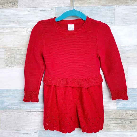 Cat & Jack Ruffle Sweater Dress Red Holiday Christmas Toddler Girl 18M 18 Months - Picture 1 of 7